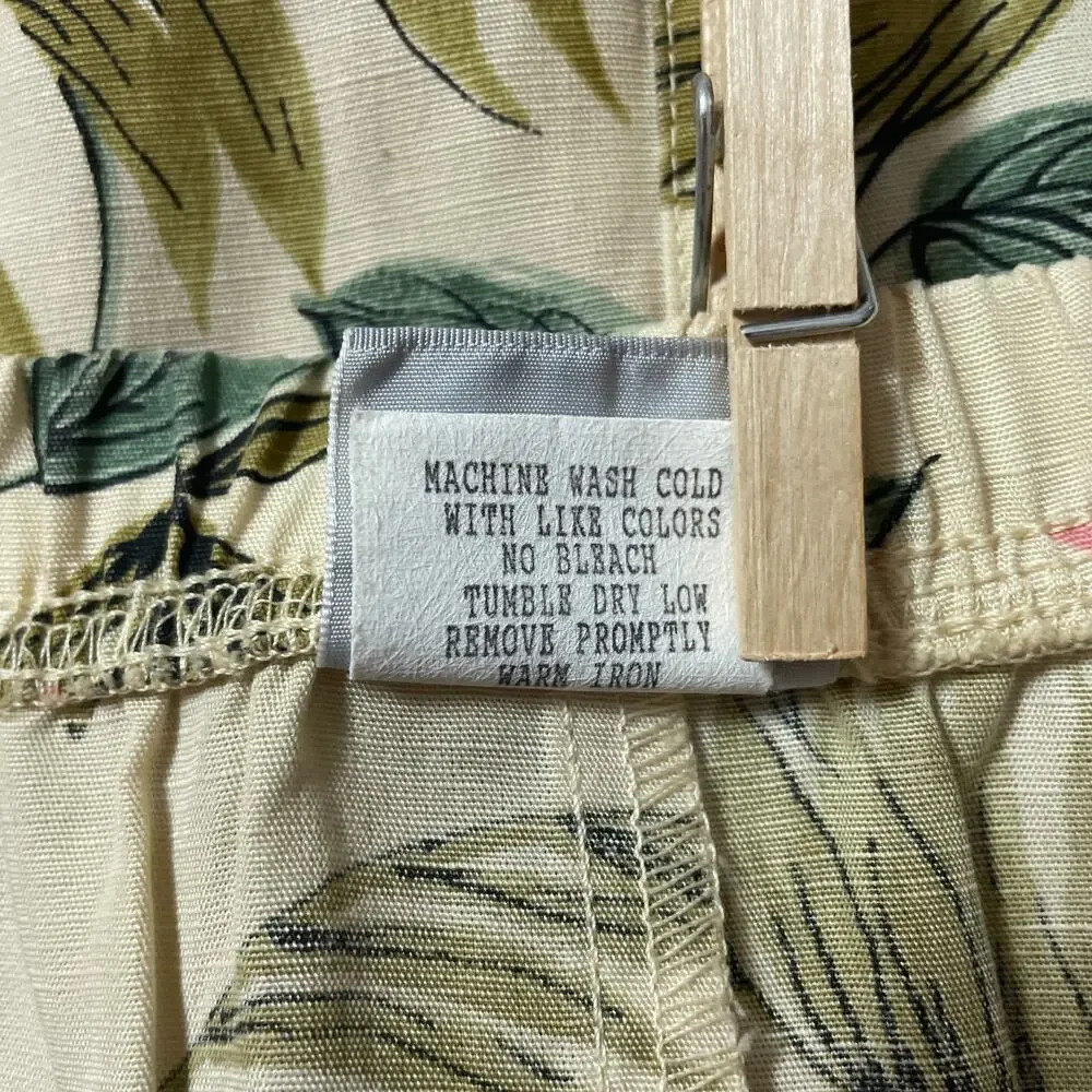 Vintage Midi Skirt Size Small Cream Yellow Floral Print Tropical Boho Linen 90s